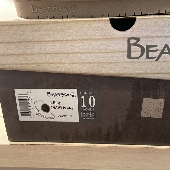 BEARPAW Pom Pom Suede Sheepskin Boots, Pewter, Size 9M, NIB - Picture 7 of 9